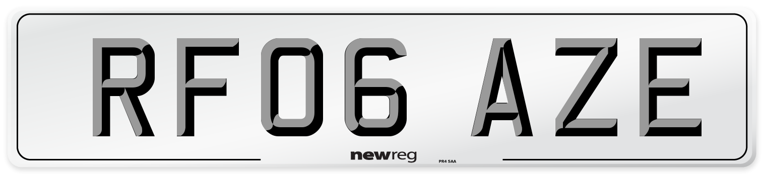 RF06 AZE Number Plate from New Reg